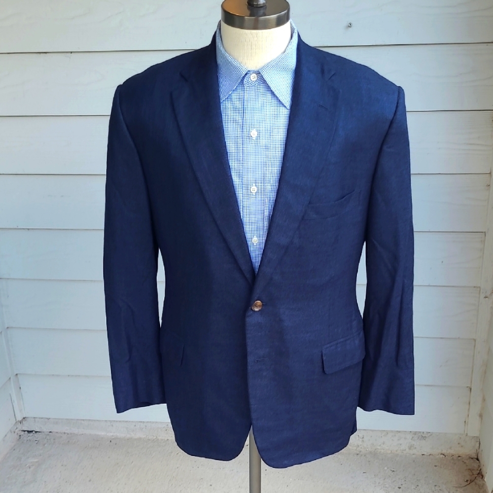 TOM JAMES Royal Classic Dark Blue Black Weave Bespoke Sz‎ 42 R Mens Sport Coat